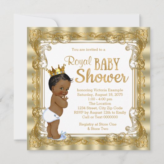 Blue Gold Royal Prince Baby shower Kaart (Achterkant)