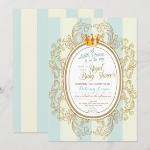 Blue Gold Royal Prince Baby Shower-uitnodigingen Kaart