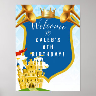 Blue Gold Royal Prince Castle Birthday Party Sign Poster