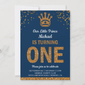 Blue Gold Royal Prince First Birthday Invitation Kaart (Voorkant)