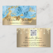 Blue Gold Rozen Flower Logo Event Planner QRCode Visitekaartje (Voorkant / Achterkant)