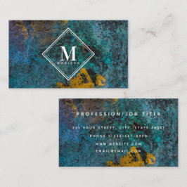 Blue Gold Rust Metallic Texture Monogram Initial Visitekaartje