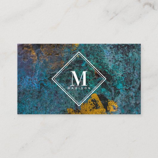 Blue Gold Rust Metallic Texture Monogram Initial Visitekaartje (Voorkant)