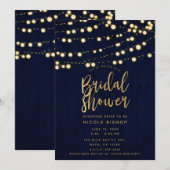 Blue Gold Rustic Wood & Lights Vrijgezellenfeest Kaart (Voorkant / Achterkant)