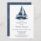 Blue & Gold Sailboat Nautical Bachelorette Party Kaart (Voorkant / Achterkant)