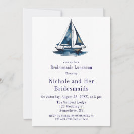 Blue & Gold Sailboat Nautical Bridesmaids Luncheon Kaart