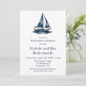 Blue & Gold Sailboat Nautical Bridesmaids Luncheon Kaart (Staand voorkant)