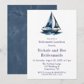 Blue & Gold Sailboat Nautical Bridesmaids Luncheon Kaart (Voorkant / Achterkant)