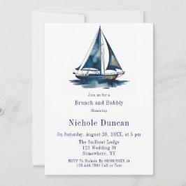 Blue & Gold Sailboat Nautical Brunch and Bubbly Kaart