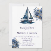 Blue & Gold Sailboat Nautical Engagement Party Kaart (Voorkant)