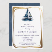 Blue & Gold Sailboat Nautical Wedding Celebration  Kaart (Voorkant / Achterkant)