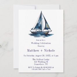 Blue & Gold Sailboat Nautical Wedding Celebration  Kaart