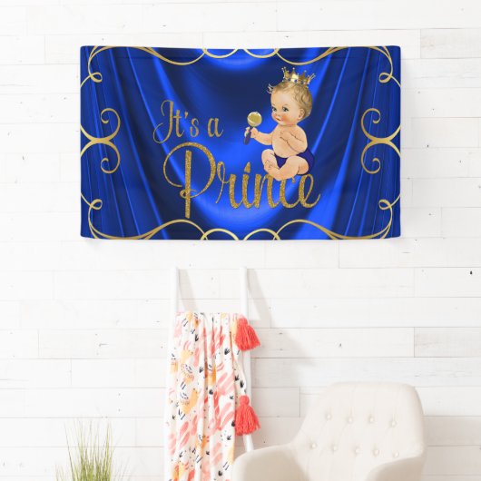 Blue Gold Satin Swirl Prince Baby shower Spandoek (Insitu)