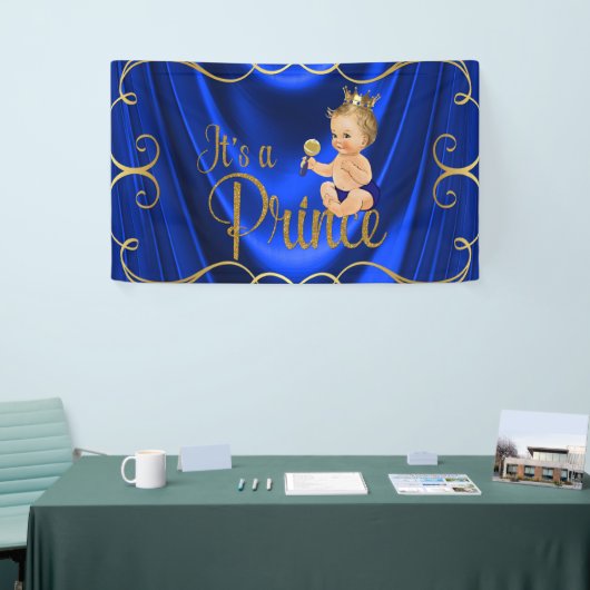 Blue Gold Satin Swirl Prince Baby shower Spandoek (Beurs)