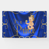 Blue Gold Satin Swirl Prince Baby shower Spandoek (Horizontaal)