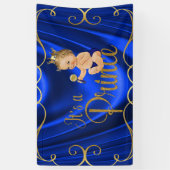 Blue Gold Satin Swirl Prince Baby shower Spandoek (Verticaal)