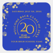 Blue & Gold School College Klasse Reünie Vierkante Sticker (Voorkant)