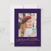 Blue & Gold Script Afstuderen aangekondigd Kaart (Voorkant)