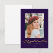 Blue & Gold Script Afstuderen aangekondigd Kaart (Voorkant / Achterkant)