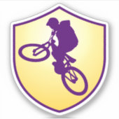 Blue Gold Silhouette Cyclist Shield Sticker (Voorkant)