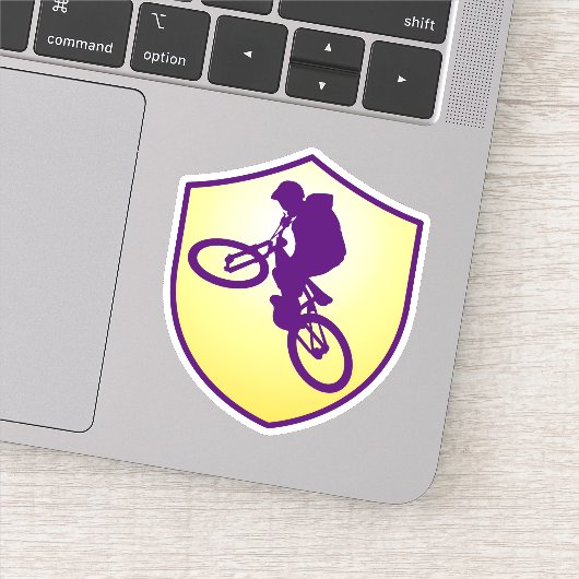 Blue Gold Silhouette Cyclist Shield Sticker (Detail)