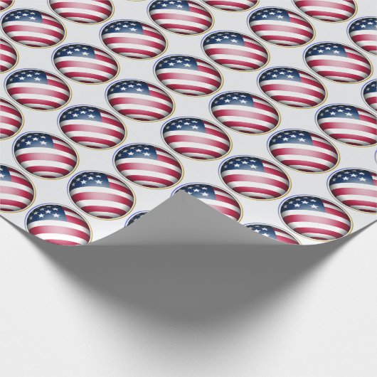 Blue Gold, Silver Framed USA Vlag Wereldbol Patter Cadeaupapier (Hoek)
