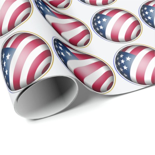 Blue Gold, Silver Framed USA Vlag Wereldbol Patter Cadeaupapier (Rol Hoek)