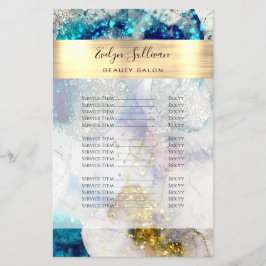 Blue Gold Silver Glitter Waterverf prijslijst Flyer