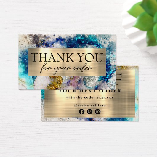 Blue Gold Silver glitter-waterverf Visitekaartje (Bureau)