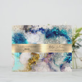 Blue gold silver waterverf service menubrochure (Staand voorkant)