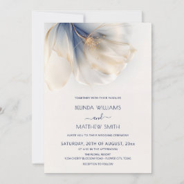Blue Gold Smoky Watercolor Flower Wedding Kaart
