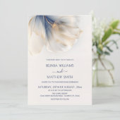 Blue Gold Smoky Watercolor Flower Wedding Kaart (Staand voorkant)