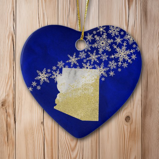 Blue Gold Snowflake Arizona Heart Keramisch Ornament