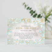 Blue Gold Snowflake Baby shower Book for Baby Card Informatiekaartje (Staand voorkant)