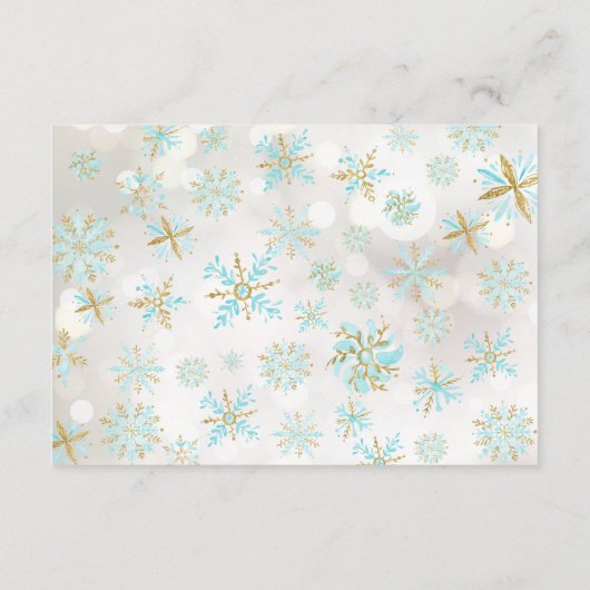 Blue Gold Snowflake Baby shower Book for Baby Card Informatiekaartje (Achterkant)