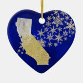 Blue Gold Snowflake California Heart Keramisch Ornament (Voorkant)