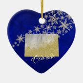 Blue Gold Snowflake Colorado Heart Keramisch Ornament (Voorkant)