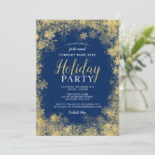 Blue Gold Snowflake Corporate Holiday Party Kaart (Staand voorkant)