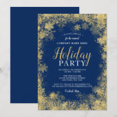 Blue Gold Snowflake Corporate Holiday Party Kaart (Voorkant / Achterkant)