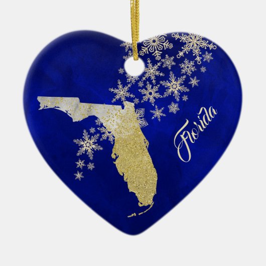 Blue Gold Snowflake Florida Heart Keramisch Ornament (Voorkant)