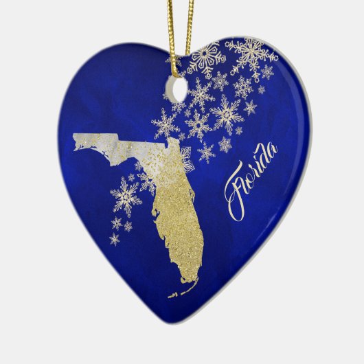 Blue Gold Snowflake Florida Heart Keramisch Ornament (Links)