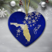 Blue Gold Snowflake Florida Heart Keramisch Ornament