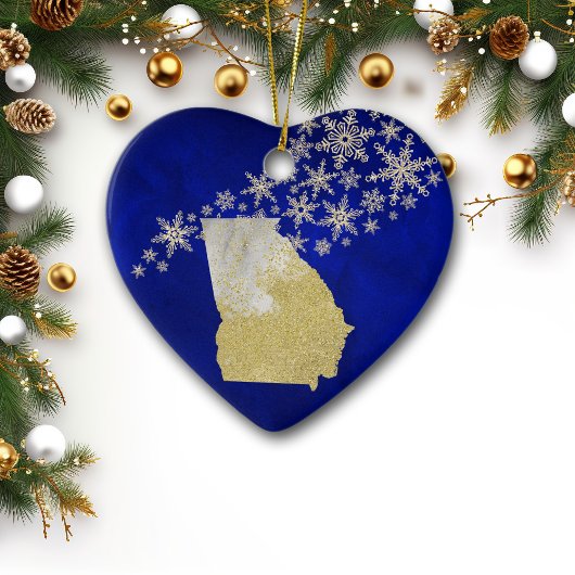 Blue Gold Snowflake Georgia Heart Keramisch Ornament