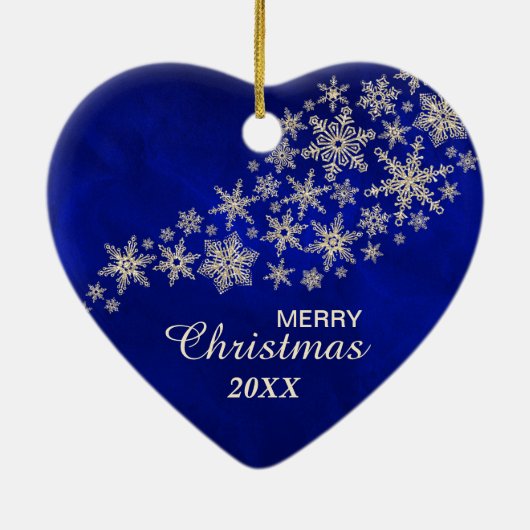 Blue Gold Snowflake Illinois Heart Keramisch Ornament (Achterkant)
