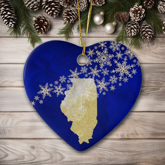Blue Gold Snowflake Illinois Heart Keramisch Ornament
