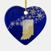 Blue Gold Snowflake Indiana Heart Keramisch Ornament (Voorkant)