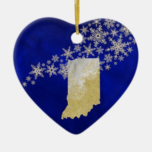Blue Gold Snowflake Indiana Heart Keramisch Ornament (Voorkant)