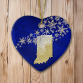 Blue Gold Snowflake Indiana Heart Keramisch Ornament