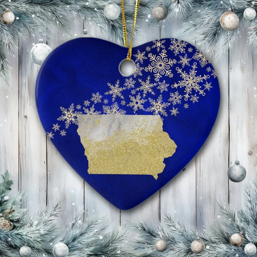 Blue Gold Snowflake Iowa Heart Keramisch Ornament