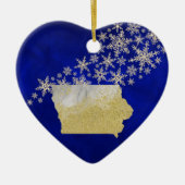 Blue Gold Snowflake Iowa Heart Keramisch Ornament (Voorkant)
